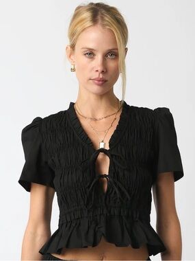 NATI Macarena Smocked Tie-Front Top NEW size L but fits like a S/M not cropped